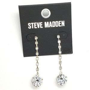 Steve Madden Silver Rhinestones Dangle Earrings NWT
